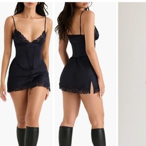 Soraya Lace Trim Satin Minidress with Detachable Corset Size M